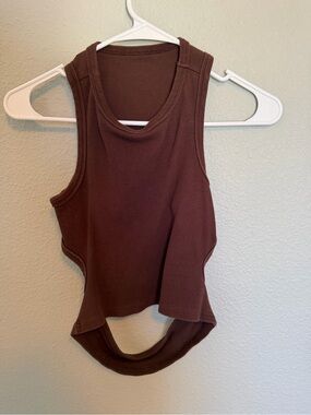 Amazon Brown Ribbed Racerback Cutout Crop Tank